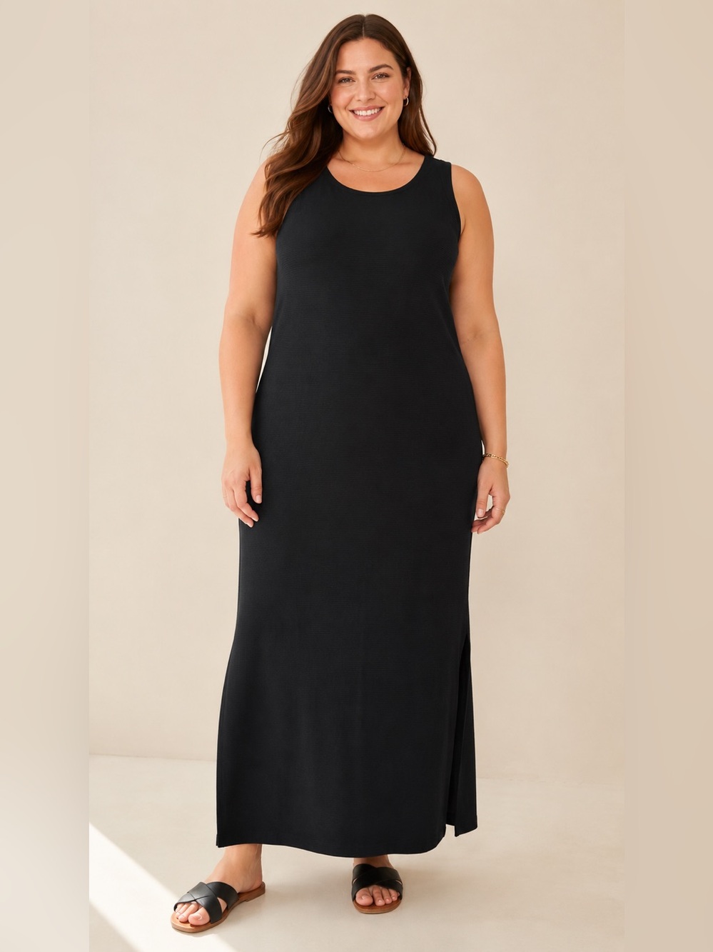 SPANX AirEssentials French Rib Maxi Tank Dress Black Plus Size 3X